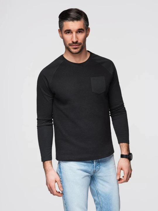Zdjęcie produktu Longsleeve męski o strukturze "wafla" - czarny V4 - Rozmiar: L Ombre Clothing