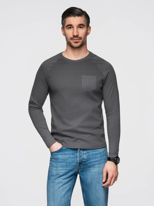 Zdjęcie produktu Longsleeve męski o strukturze "wafla" - grafitowy V5 - Rozmiar: L Ombre Clothing