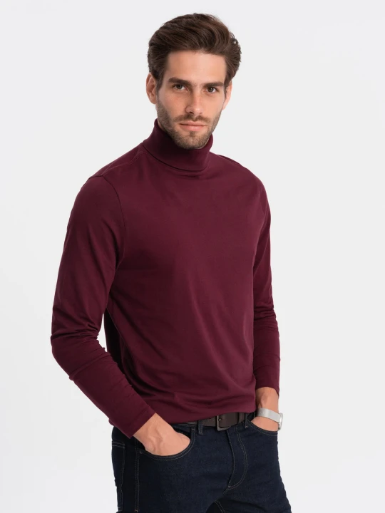 Zdjęcie produktu Longsleeve męski z golfem - bordowy V6 - Rozmiar: XL Ombre Clothing