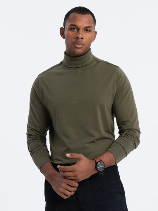 Zdjęcie produktu Longsleeve męski z golfem - ciemnooliwkowy V4 Ombre Clothing