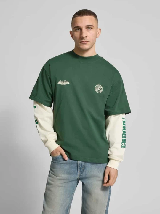 Zdjęcie produktu Longsleeve o kroju relaxed fit w stylu double-layer model 'Sunday Miles' Another Cotton Lab Zielony