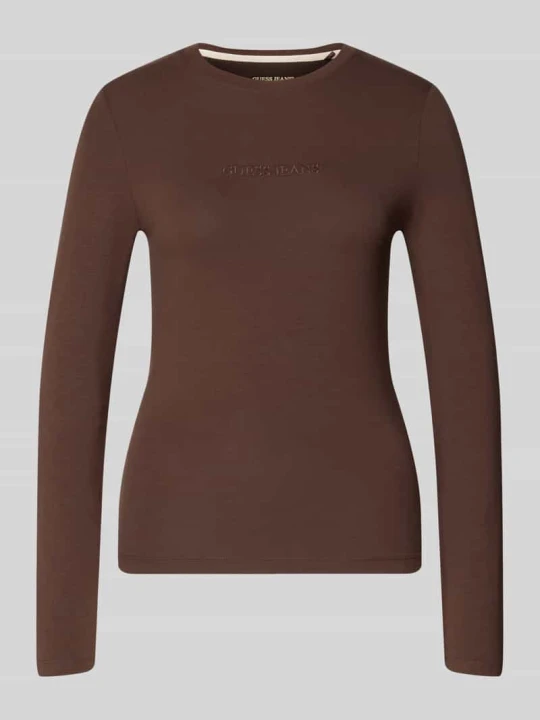 Zdjęcie produktu Longsleeve o kroju skinny fit z mieszanki bawełny Guess Czekoladowy