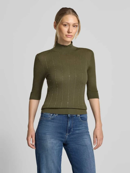 Zdjęcie produktu Longsleeve o kroju slim fit z czystej wełny merino Model 'Maglia Costine' Liu Jo Khaki