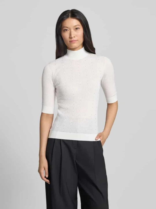 Zdjęcie produktu Longsleeve o kroju slim fit z czystej wełny merino Model 'Maglia Costine' Liu Jo Złamany biały