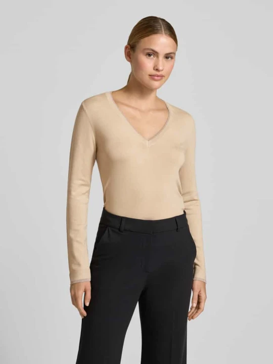 Zdjęcie produktu Longsleeve o kroju slim fit z mieszanki wiskozy z dekoltem w serek Liu Jo Beżowy