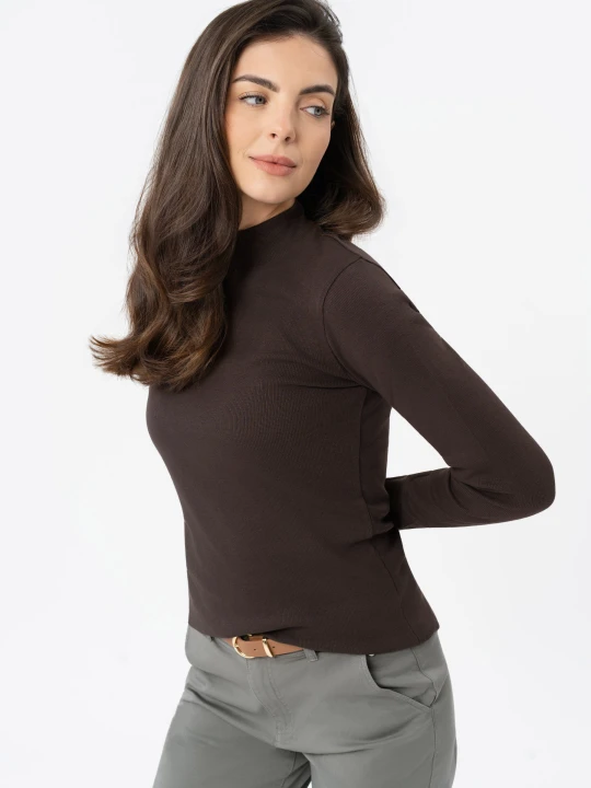 Zdjęcie produktu Longsleeve z damski z golfem L-INGURI Volcano Brązowy