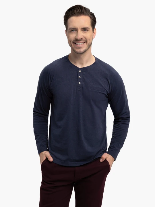 Zdjęcie produktu Longsleeve z dekoltem z guzikami L-CHARL Volcano Granatowy melanż