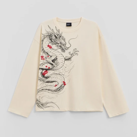 Zdjęcie produktu Longsleeve z nadrukiem smoka House kremowy