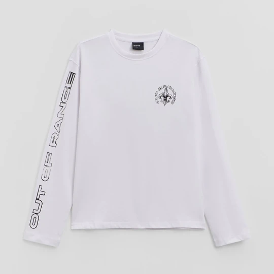 Zdjęcie produktu Longsleeve z napisem Out of Range biały House