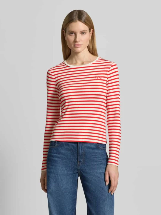 Zdjęcie produktu Longsleeve z okrągłym dekoltem i haftowanym napisem comma Czerwony