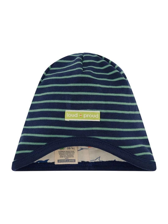 Zdjęcie produktu loud + proud Dwustronna czapka beanie w kolorze granatowo-zielono-kremowym rozmiar: 74/80