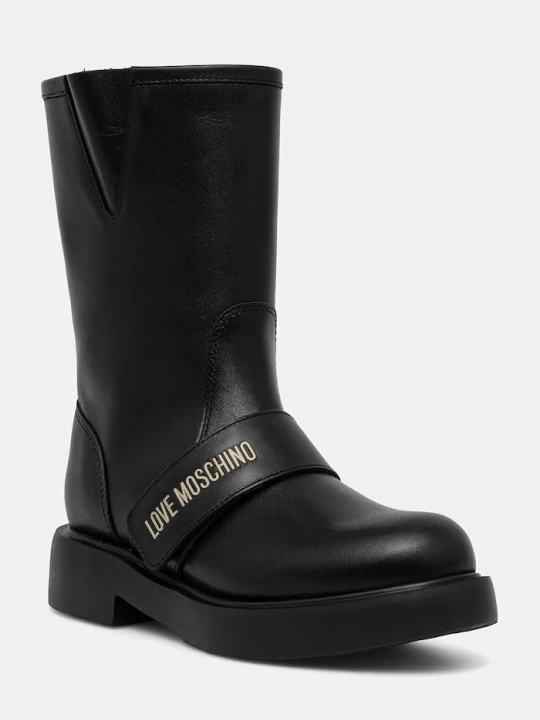 Zdjęcie produktu Love Moschino botki na płaskim obcasie damskie skórzane czarny