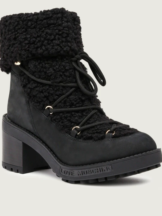 Zdjęcie produktu Love Moschino Botki na słupku | shearling | z dodatkiem skóry czarny
