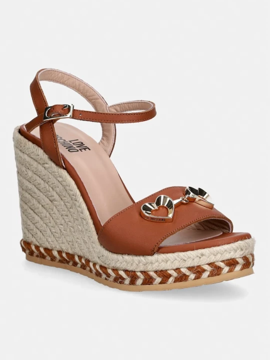 Zdjęcie produktu Love Moschino espadryle na koturnie damskie skórzane brązowy