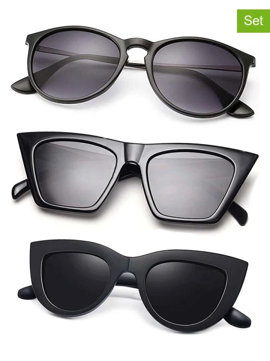 Zdjęcie produktu Lucky Bees Damskie okulary przeciwsłoneczne (3 szt.) w kolorze czarnym rozmiar: onesize