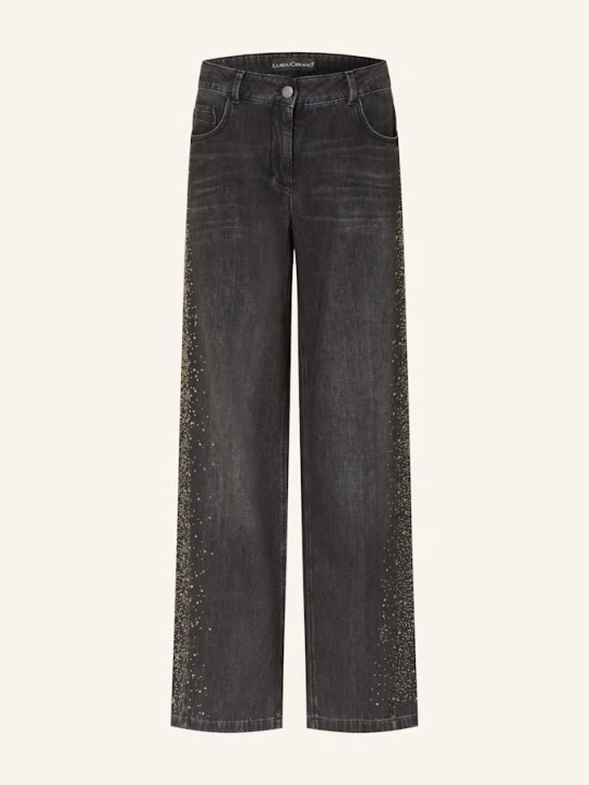 Zdjęcie produktu Luisa Cerano Jeansy Wide Leg Z Ozdobnymi Kamykami schwarz 1 BLACK