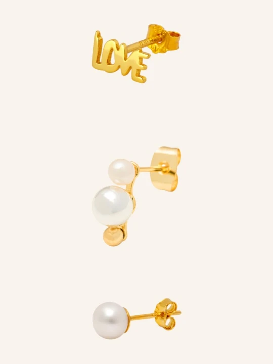 Zdjęcie produktu Lulu Copenhagen Zestaw 3 Sztuk Kolczyków Love gold