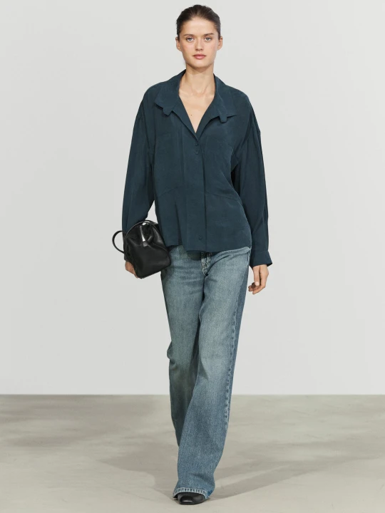 Zdjęcie produktu Luźna Bluzka Z Kieszeniami - Szaroniebieski - Massimo Dutti - Female