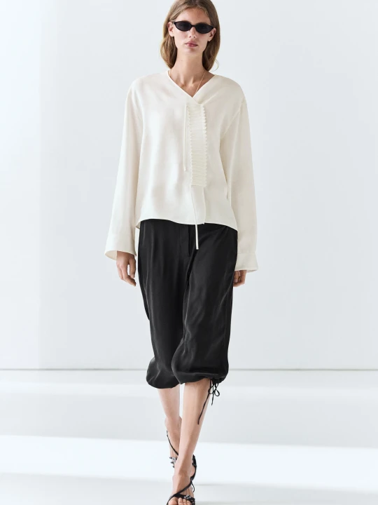 Zdjęcie produktu Luźna Bluzka Z Mieszanki Lnu Z Guzikami - Biały - Massimo Dutti - Female