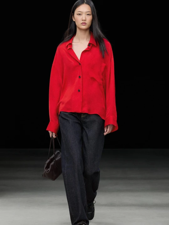 Zdjęcie produktu Luźna Koszula Oversize Z Kieszenią - Czerwony - Massimo Dutti - Female