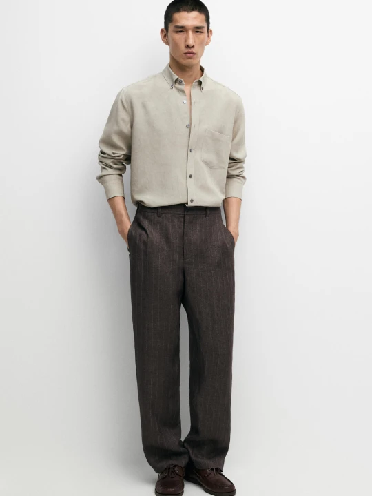 Zdjęcie produktu Luźna Koszula Regular Fit Z Lyocellem I Lnem - Zielony - Massimo Dutti - Male
