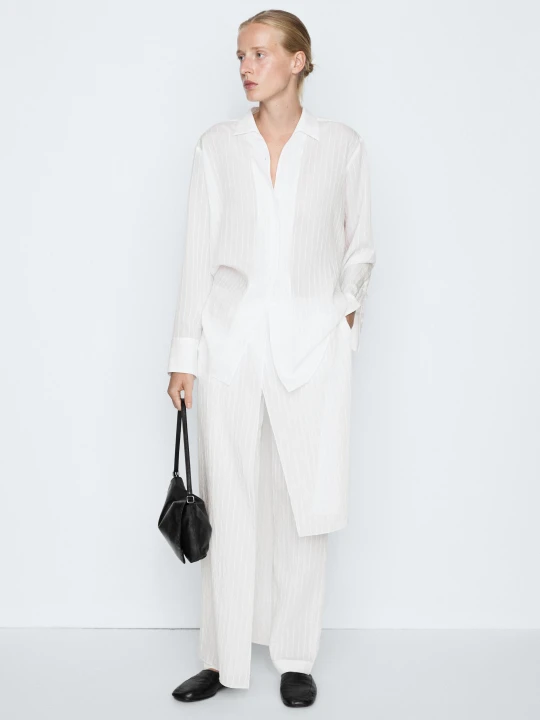 Zdjęcie produktu Luźna Koszula W Paski - Studio - Biały - Massimo Dutti - Female