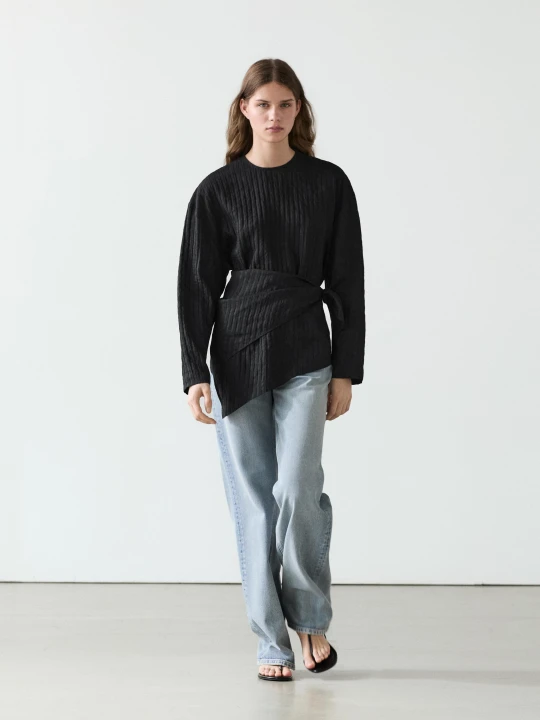 Zdjęcie produktu Luźna Koszula W Paski Z Apaszką - Czarny - Massimo Dutti - Female