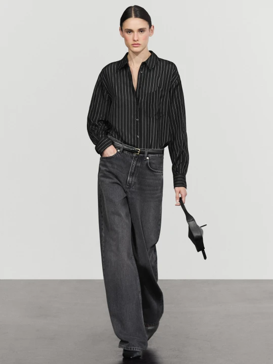 Zdjęcie produktu Luźna Koszula W Paski Z Kieszenią - Czarny - Massimo Dutti - Female