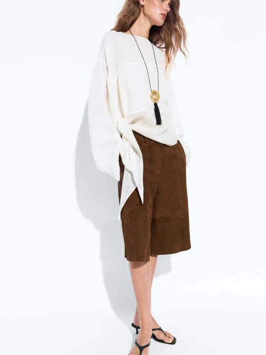 Zdjęcie produktu Luźna Koszula Z Domieszką Lnu - Biały Złamany - Massimo Dutti - Female