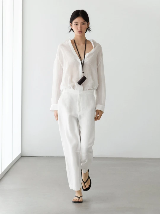 Zdjęcie produktu Luźna Koszula Z Kołnierzykiem Koszulowym - Biały - Massimo Dutti - Female