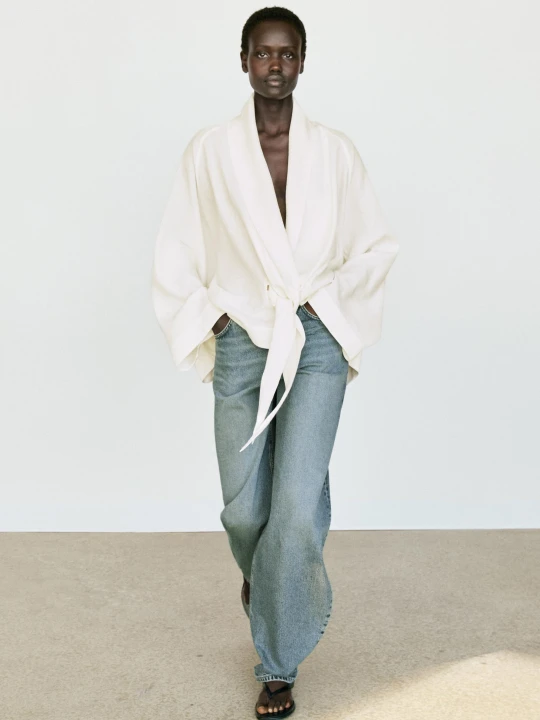 Zdjęcie produktu Luźna Koszula Z Lnu Z Wiązaniem - Biały - Massimo Dutti - Female