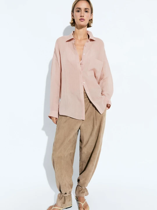Zdjęcie produktu Luźna Koszula Z Ramii Z Kieszenią - Blady Róż - Massimo Dutti - Female