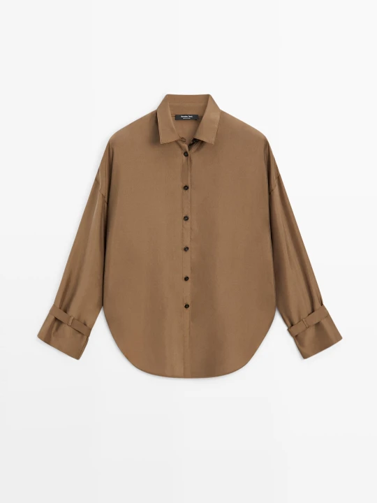 Zdjęcie produktu Luźna Koszula Ze 100% Jedwabiu - Toffee - Massimo Dutti - Female