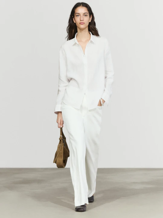 Zdjęcie produktu Luźna Lniana Koszula 100% - Biały - Massimo Dutti - Female