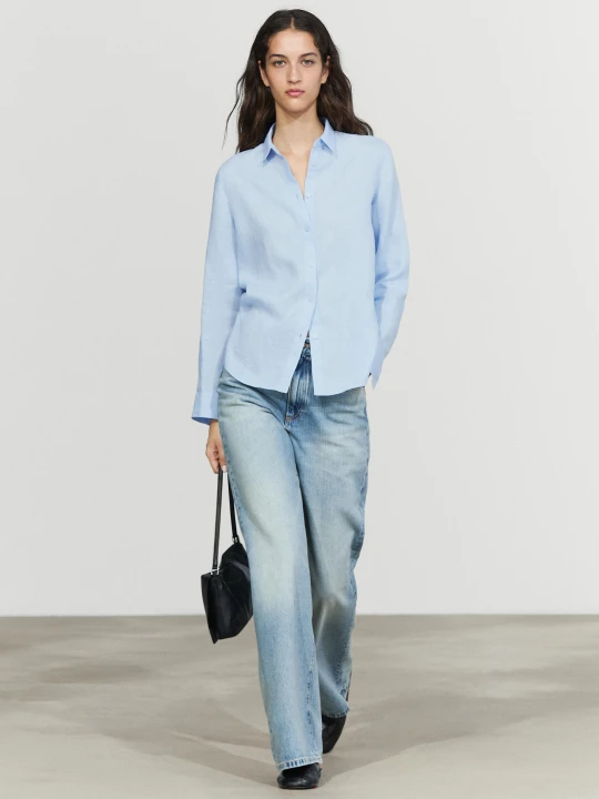 Zdjęcie produktu Luźna Lniana Koszula 100% - Błękitny - Massimo Dutti - Female