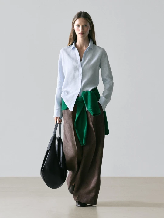 Zdjęcie produktu Luźna Koszula Ze 100% Lnu - Błękitny - - Massimo Dutti - Kobieta