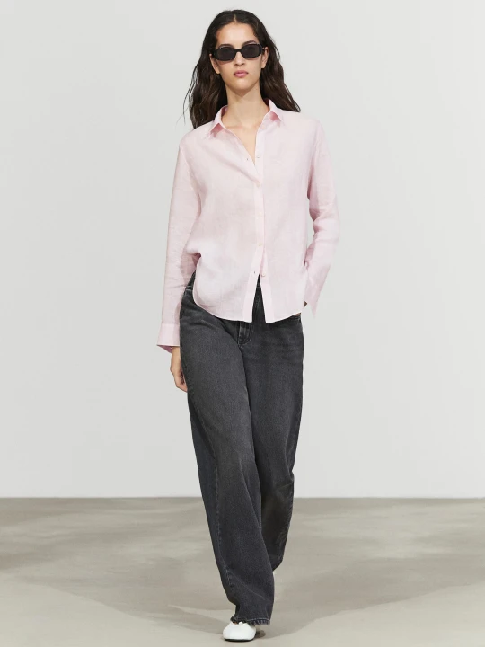 Zdjęcie produktu Luźna Koszula Ze 100% Lnu - Różowy - - Massimo Dutti - Kobieta