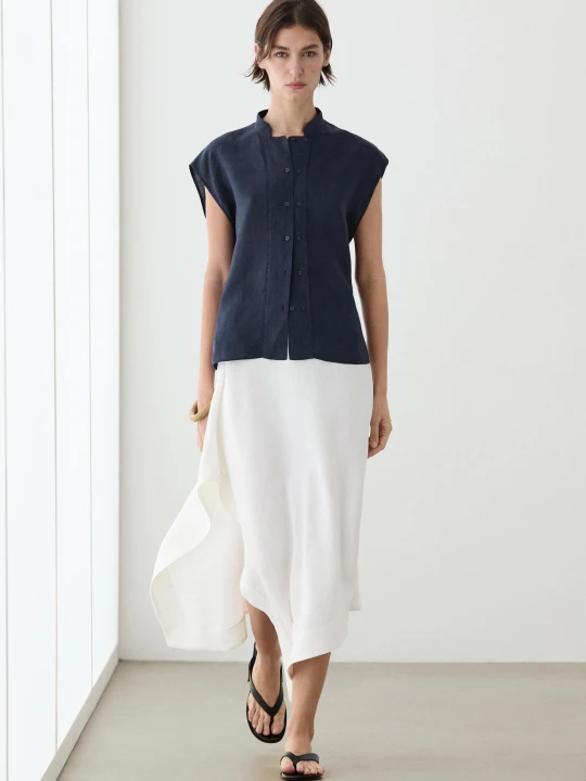 Zdjęcie produktu Luźna Koszula Ze 100% Lnu Z Guzikami - Ciemnomorski - Massimo Dutti - Female