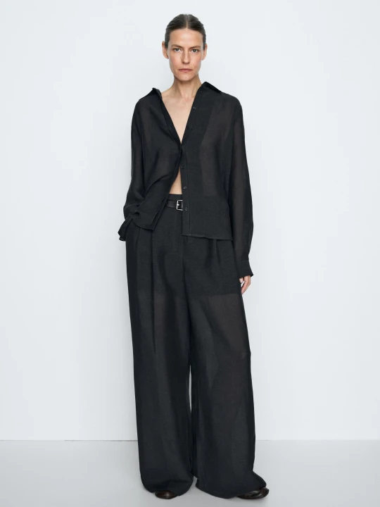 Zdjęcie produktu Luźna Prześwitująca Koszula Studio - Granatowy - Massimo Dutti - Female