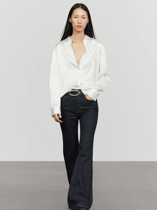 Zdjęcie produktu Luźna Satynowa Koszula - Biały - Massimo Dutti - Female
