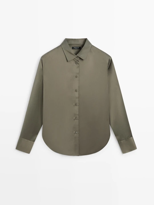 Zdjęcie produktu Luźna Satynowa Koszula - Szarawozielony - Massimo Dutti - Female