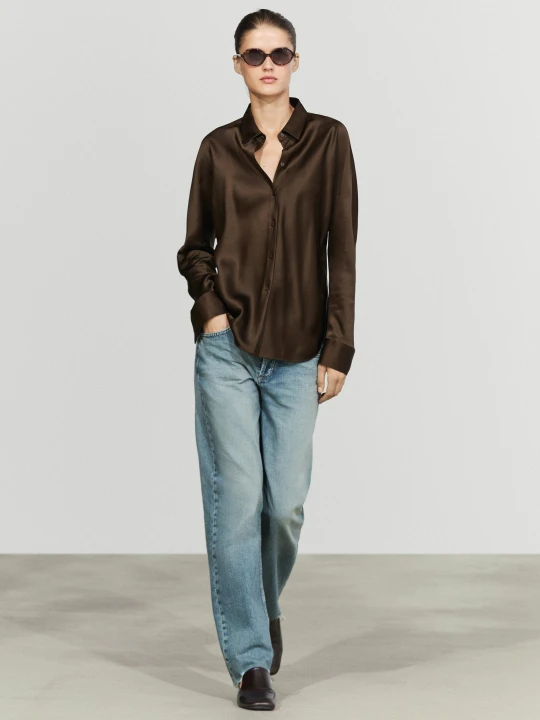 Zdjęcie produktu Luźna Satynowa Koszula - Toffee - Massimo Dutti - Female