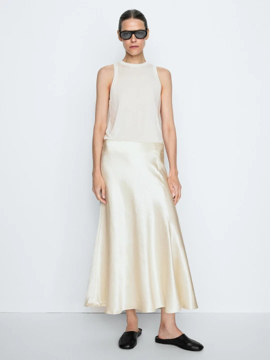 Zdjęcie produktu Luźna Satynowa Spódnica Midi - Studio - Beżowy - Massimo Dutti - Female