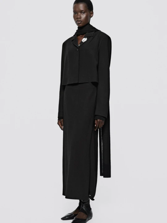 Zdjęcie produktu Luźna Spódnica Midi Z Kopertowym Zapięciem – Limited Edition - Czarny - Massimo Dutti - Female