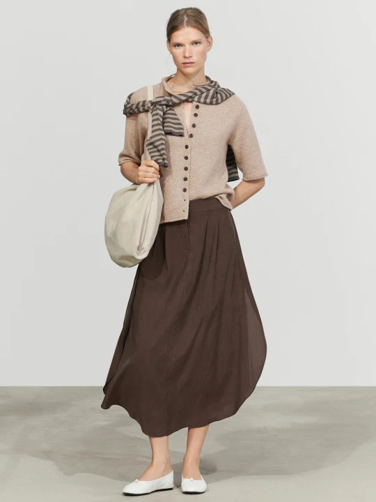 Zdjęcie produktu Luźna Spódnica Midi Z Zakładkami - Brązowy - Massimo Dutti - Female