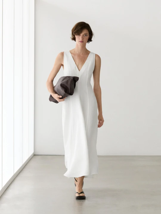 Zdjęcie produktu Luźna Sukienka Średniej Długości Z Lnu - Biały - Massimo Dutti - Female