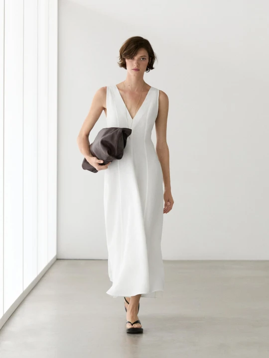 Zdjęcie produktu Luźna Sukienka Średniej Długości Z Lnu - Biały - - Massimo Dutti - Kobieta
