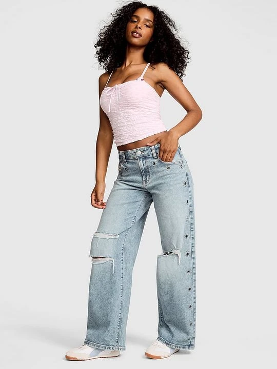 Zdjęcie produktu Luźne jeansy z szeroką nogawką i średnim stanem Denim by PINK Victoria's Secret Niebieski