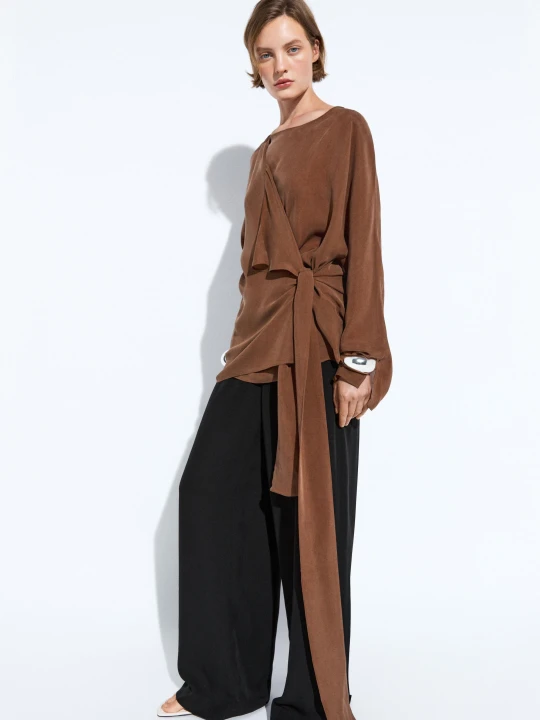 Zdjęcie produktu Luźne Kimono Z Wiązaniem - Brązowy - Massimo Dutti - Female