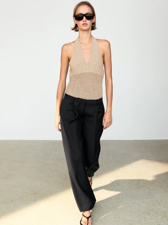 Zdjęcie produktu Luźne Spodnie Wide Leg O Skróconym Kroju - Czarny - Massimo Dutti - Female